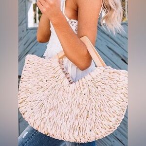 Chic Cream Woven Tote Bag